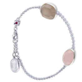 SUGAR MELON - Grey Agate & Rose Quartz Sterling Silver 7.5" Bracelet