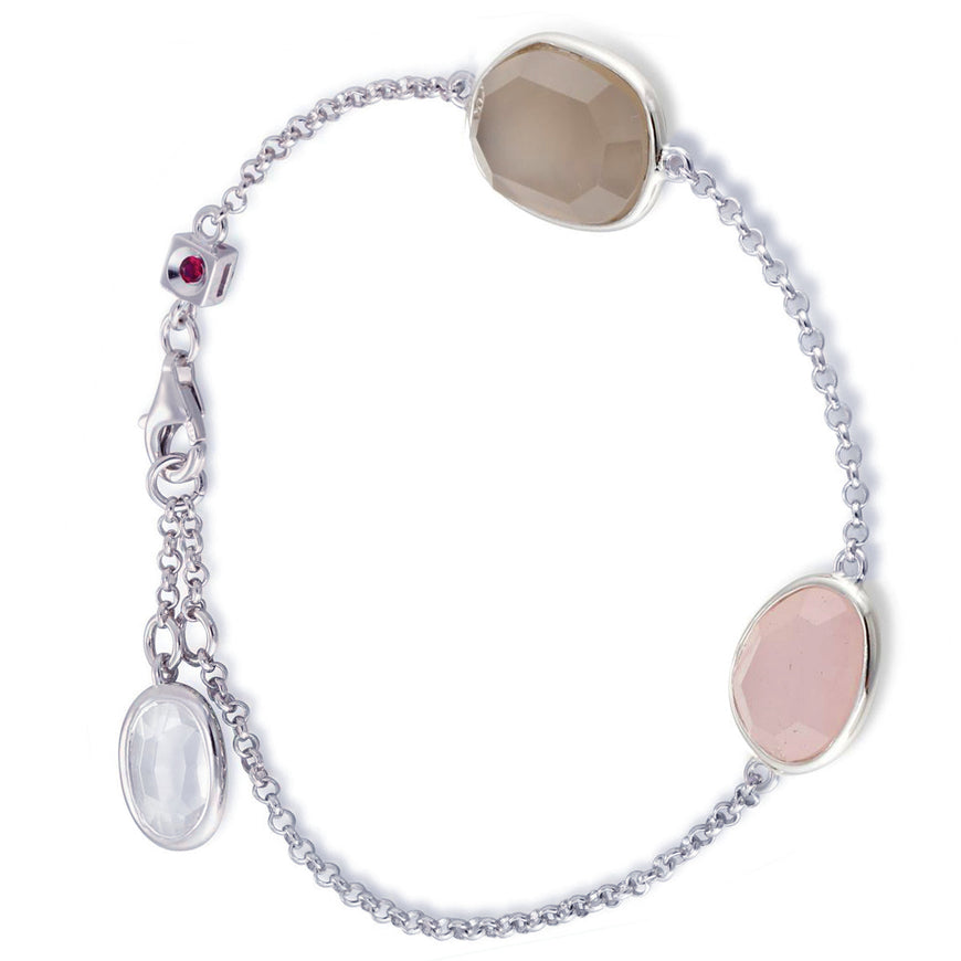 SUGAR MELON - Grey Agate & Rose Quartz Sterling Silver 7.5
