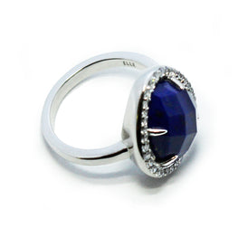 BLUE - Sterling Silver Lapis Gemstone with Pave CZ ring