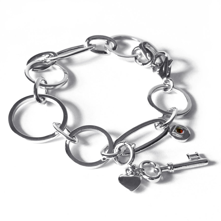 LINKS - Sterling Silver Geometric Loose Links Bracelet & Love Key Charm