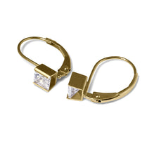 ESSENTIALS - Square CZ 14K Yellow Gold Lever-back Earrings