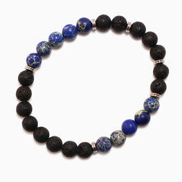 BLUES - Blue Lapis and Black Lava Bead  Bracelet