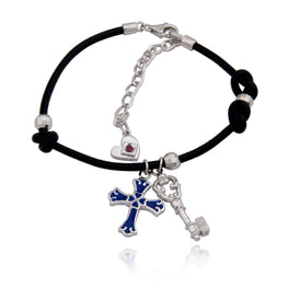 PETITS MYSTÈRES - Blue Cross and Key Leather Slider Bracelet