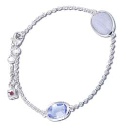 SUGAR MELON - Blue Lace Agate & Synthetic Blue Quartz Sterling Silver 7.5" Bracelet
