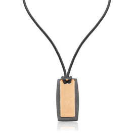 ROSE - Stainless Steel IP Rose Gold Rectangular Tag with 20+2" Leather Cord