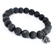 BUDDHA - Stainless Steel Lava Bead, Buddha Charm Bracelet 8.5"