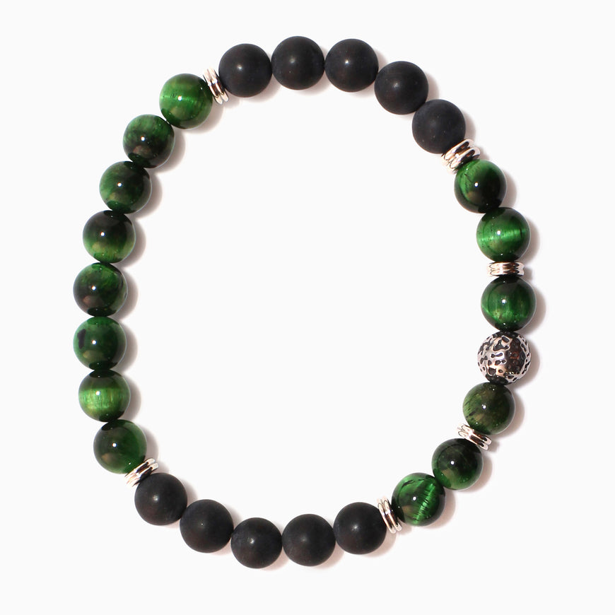 GREEN TIGER - Green Tiger's Eye and Black Agate Bracelet