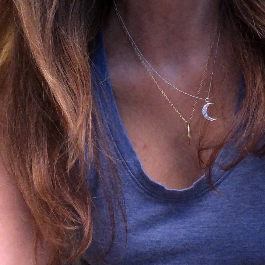 CRESCENT MOON - Sterling Silver Sparkly Pendant